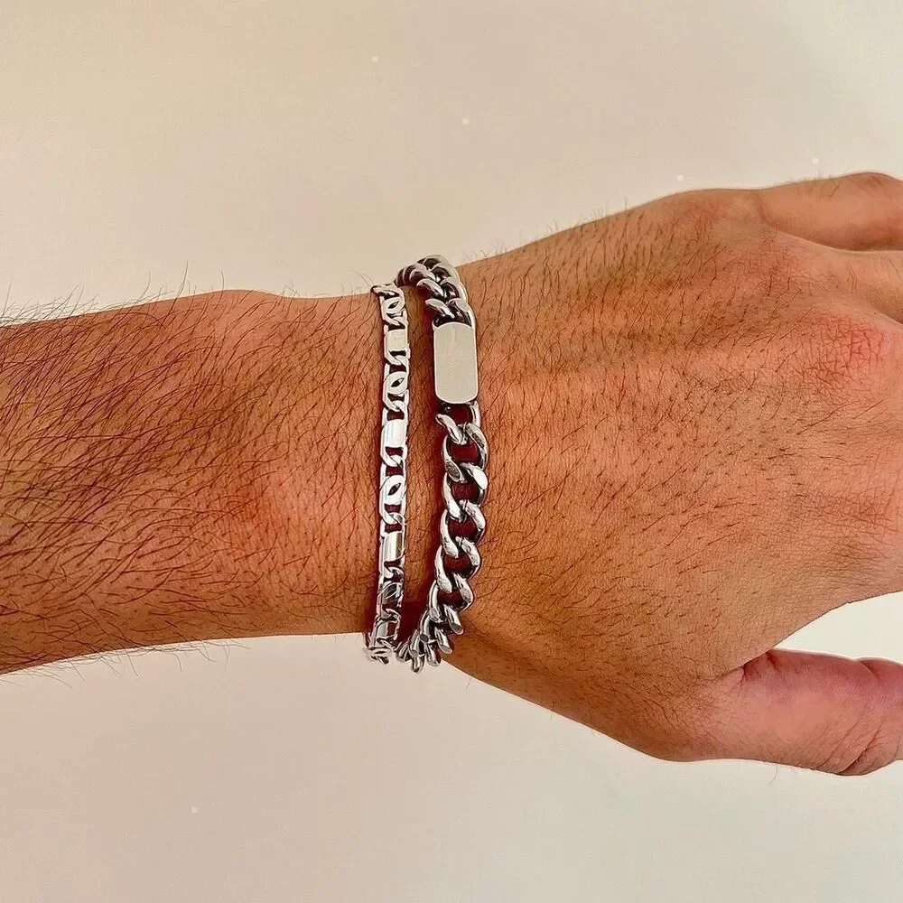 y2k silver cuban link stainless steel tennis chain bracelet